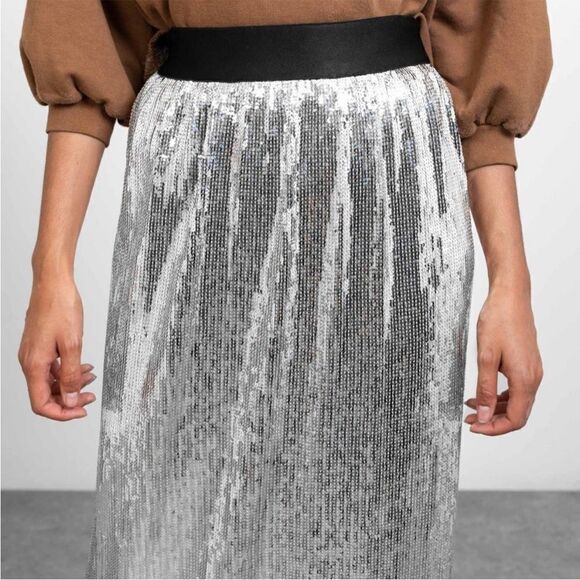 Rachel Comey Treadlight Silver Sequin Fringe Maxi Skirt sz 0 XS - Picture 4 of 7